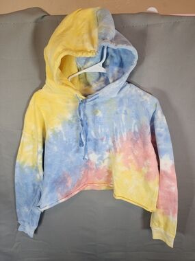Dari Pastel Tie-Dye Cropped Hoodie - Yellow Blue Pink
